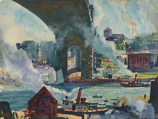 JOHN WHORF, (American, 1903-1959), Mystic Avenue Bridge