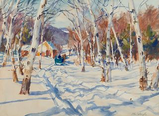 JOHN WHORF, (American, 1903-1959), Winter Morning Through the Birches