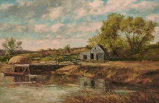 FRANK HENRY SHAPLEIGH, (American, 1842-1906), The Old Wharf at Rowley, Mass.
