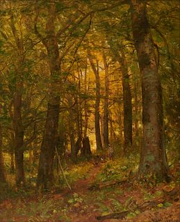 WORTHINGTON (THOMAS) WHITTREDGE, (American, 1820-1910), Hunter in the Woods