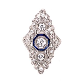Art Deco Platinum Diamonds Sapphire Long Ring