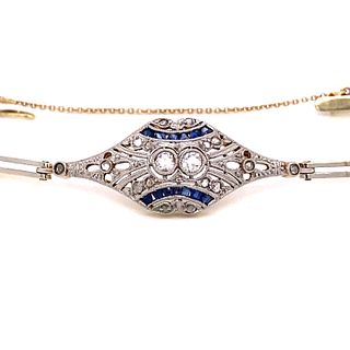 Art Deco Platinum Gold Sapphire Diamond Bracelet