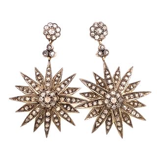 18k Diamond Dangling Flower Earrings