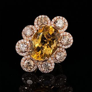 18k Diamond Citrine Flower Ring