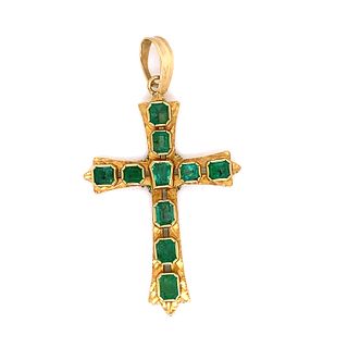 18k Emerald Iberian Cross Pendant