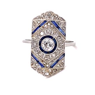 Art Deco Platinum Sapphire Diamond Ring