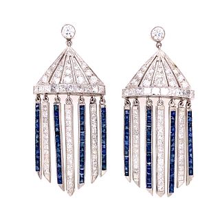 Platinum Diamond Sapphire Earrings