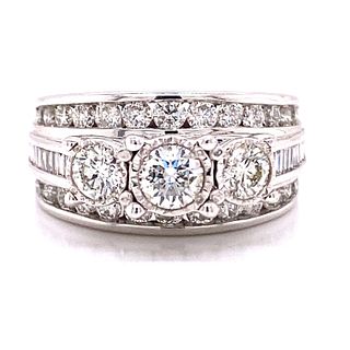 14k 3 Row Diamond Engagement Ring