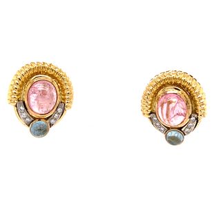 18k 70's Tourmaline Diamond Earrings