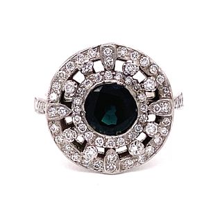 14k Art Deco Sapphire Diamond Round Ring