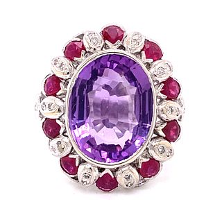 14k Art Deco Ruby Amethyst Diamond Ring