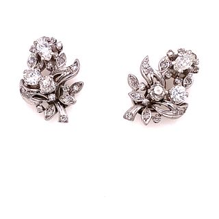 18k Art Deco Diamond Flower Motif Earrings