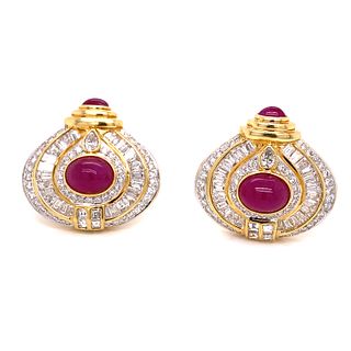 18k 80â€™s Diamond Ruby Earrings