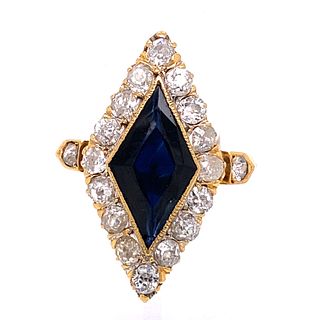 Edwardian 18k Sapphire Diamond Rhombus Ring
