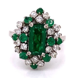 Platinum Retro Diamond Emerald Ring