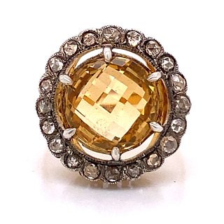 Silver & Gold Diamond Citrine Ring