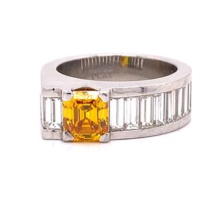 Platinum Vivid Yellow Sapphire Diamond Ring