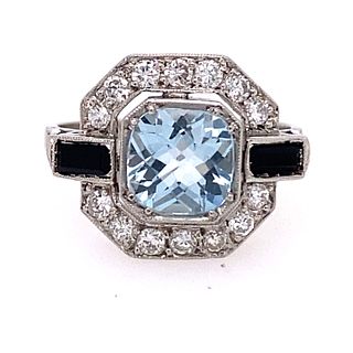 Platinum Diamond Sapphire Aqua Ring