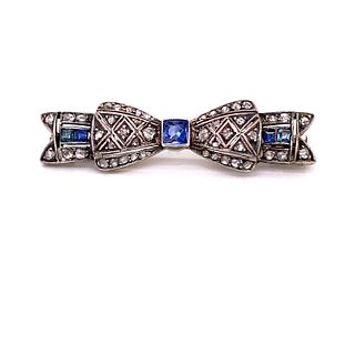 1920's Diamond Sapphire Bow Brooch