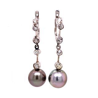 18k Tahiti Pearl Diamond Drop Earrings