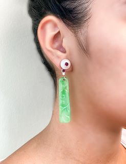 18k Pearl Jade Drop Earrings