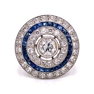 Platinum Diamond Sapphire Round Ring