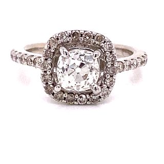 18k Art Deco Old Mine Diamond Engagement Ring