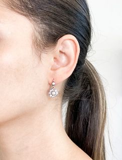 18k Victorian Diamond Pearl Rosetta Earrings
