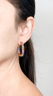 18k Multi Color Sapphire Huggie Earrings