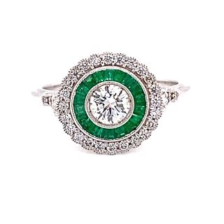 Platinum Emerald Diamond Target Ring