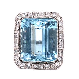 Platinum Diamond Aqua 29.92ct Ring