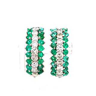 18k White Gold Diamond & Emerald Earrings