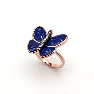 Vintage Art Deco Gold Diamond Lapis Butterfly Ring