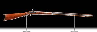 19th C. USA Long Barrel Wood & Iron Percussion Rifle