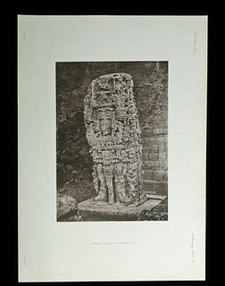 Rare Alfred Maudslay 1890 Photogravure Maya Stela "N"