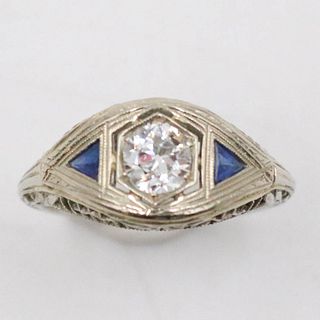 18K White Gold Filigree Diamond Ring 