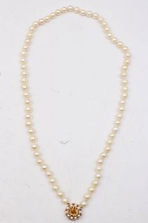 Cultured 9mm Pearl Necklace With 14K Gold Pendant