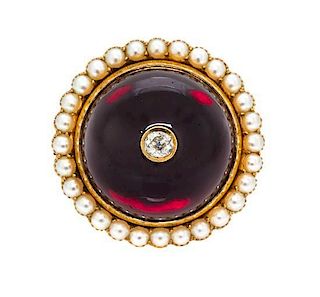 A Victorian Yellow Gold, Garnet, Seed Pearl and Diamond Carbuncle Brooch, 16.00 dwts.