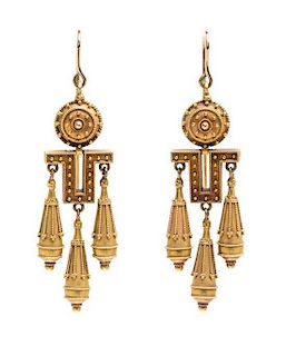 A Pair of Etruscan Revival 18 Karat Yellow Gold Earrings, French, 4.80 dwts.