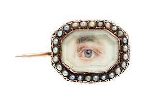 An Antique Rose Gold and Seed Pearl Lover's Eye Brooch, 2.00 dwts.