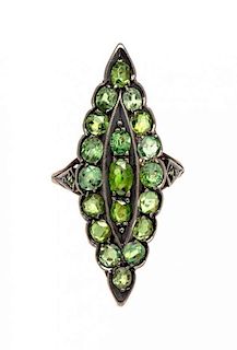 A Silver Topped Gold and Demantoid Garnet Ring, Circa 1900, 2.90 dwts.