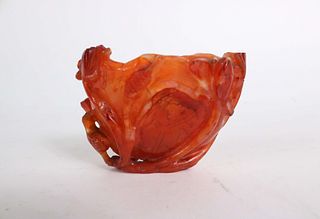 Chinese Carved Red Jade Libation Cup