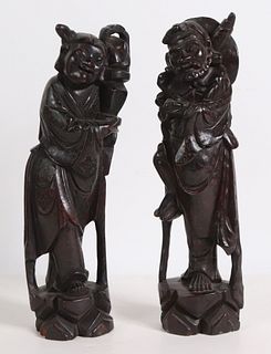 Two Chinese Hardwood Sculptures of Immortals