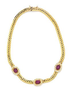 A 14 Karat Yellow Gold, Ruby and Diamond Necklace, 18.40 dwts.