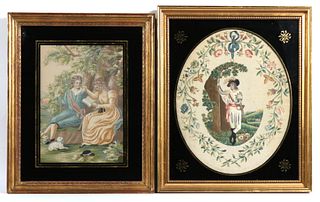 Two British Framed Silk and Woolwork Pictures