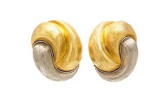 A Pair of 18 Karat Yellow Gold and Platinum Earclips, Henry Dunay, 15.00 dwts.