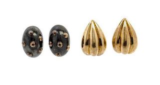 * A Collection of Oxidized Sterling Silver, 18 Karat Yellow Gold and Gilt Silver Earclips, Von Musulin, 57.10 dwts.