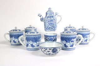 Six Chinese Export Handled Mugs with Lids