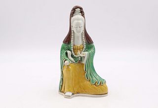 Seated Guanyin Biscuit Porcelain Figure
