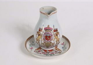 Chinese Export Armorial Cream Jug and Saucer
